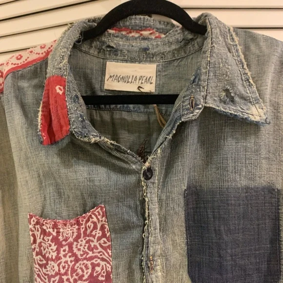 MAGNOLIA PEARL-RARE-AMERICAN INDIAN ON DENIM WORKSHIRT - Picture 3 of 10